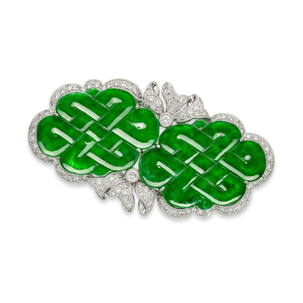 View full screen - View 1 of Lot 1621. Jadeite and Diamond Brooch | 天然翡翠 配 鑽石 胸針.