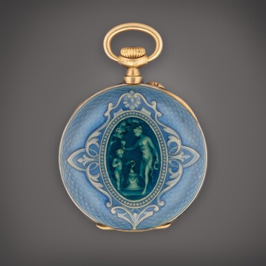 View full screen - View 1 of Lot 530. A yellow gold and enamel open faced lapel watch, Made in 1910.