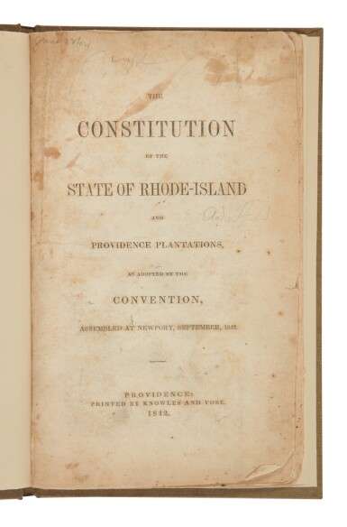 View full screen - View 1 of Lot 203. Rhode Island | An early printing of the constitution of "the State of Rhode-Island and Providence Plantations".