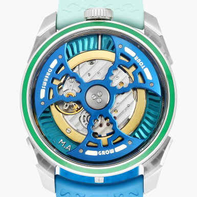 View full screen - View 1 of Lot 291. M.A.D.1S ‘Grow Your Dreams’ | A brand new stainless steel semi-skeletonised wristwatch with lateral time display and triple-blade winding rotor, Made in collaboration with MB&F and Yinka Ilori | Circa 2025.