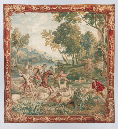 View full screen - View 1 of Lot 151. A tapestry depicting the story of Don Quichotte, Brussels, 18th century | Tapisserie représentant l'histoire de Don Quichotte, Bruxelles, XVIIIe siècle, par V. Leyniers (?).
