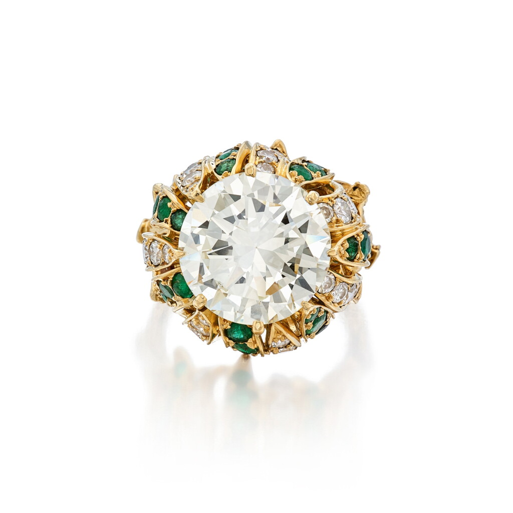 View full screen - View 1 of Lot 47. Gold, Diamond and Emerald Ring, France.