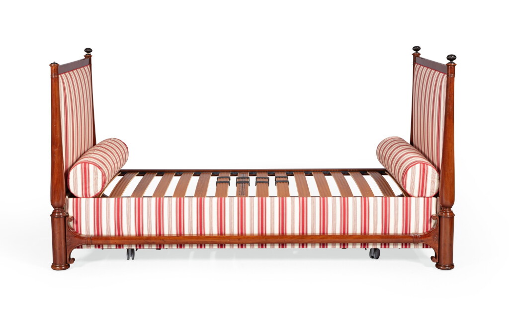 View full screen - View 1 of Lot 108. An Empire carved mahogany bed, stamped P. BELLANGE, early 19th century | Lit de repos en acajou d'époque Empire, estampillé P. BELLANGE.