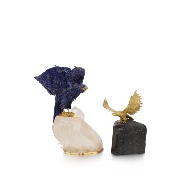 View full screen - View 1 of Lot 49. A gilt-metal mounted hardstone figure of an eagle, late 20th century.