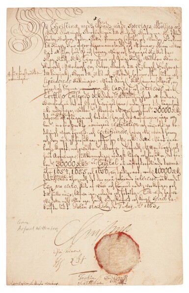 View full screen - View 1 of Lot 22. Christina, Queen of Sweden | Letter signed, to Count Arvid Wittenbrg, 7 May 1653.