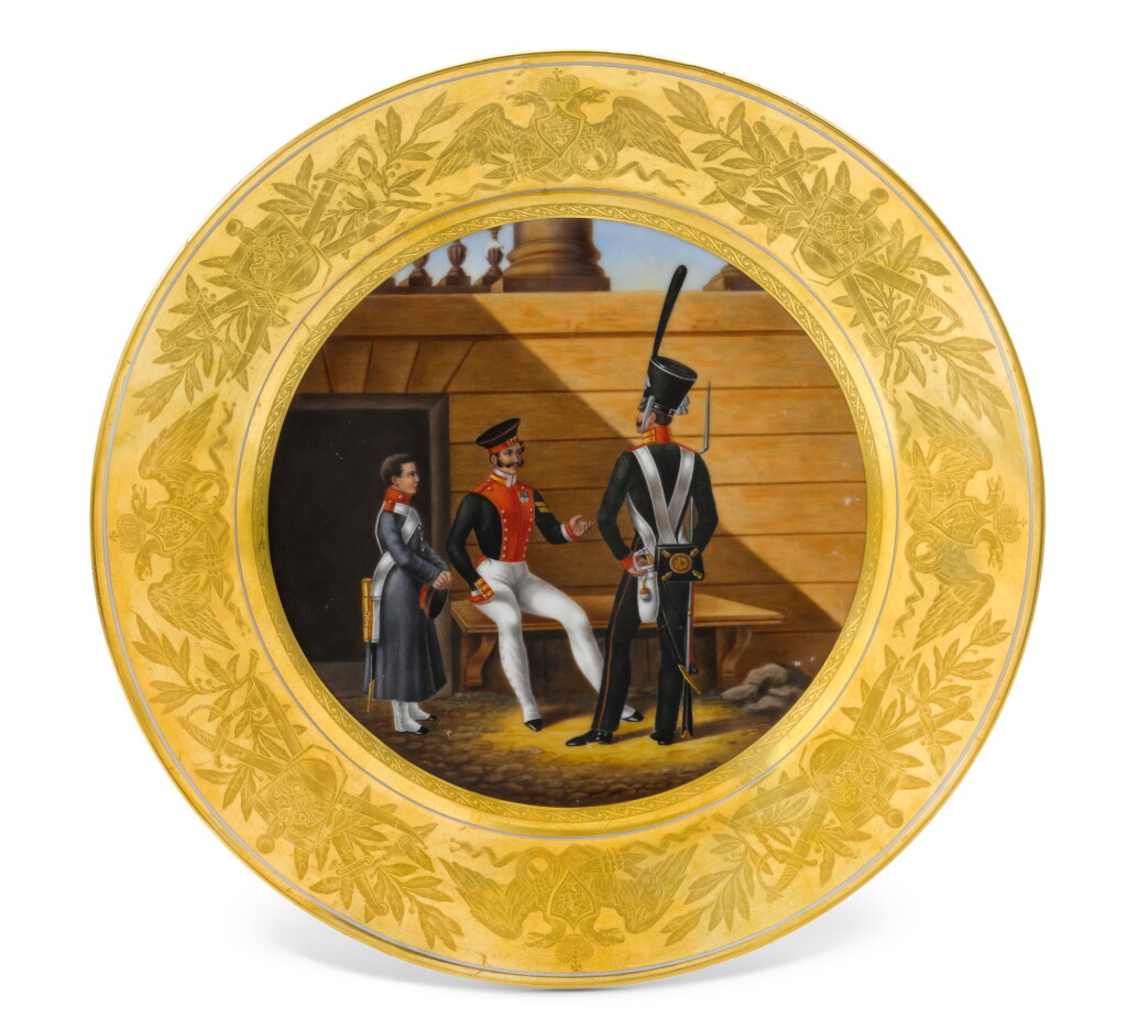 View full screen - View 1 of Lot 124. Junker, Soldier and Fife of the Lithuanian Guards: a Military porcelain plate, Imperial Porcelain Manufactory, St Petersburg, period of Nicholas I, 1832.