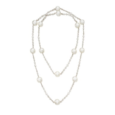 View full screen - View 1 of Lot 446. Cultured Pearl and Diamond Necklace.