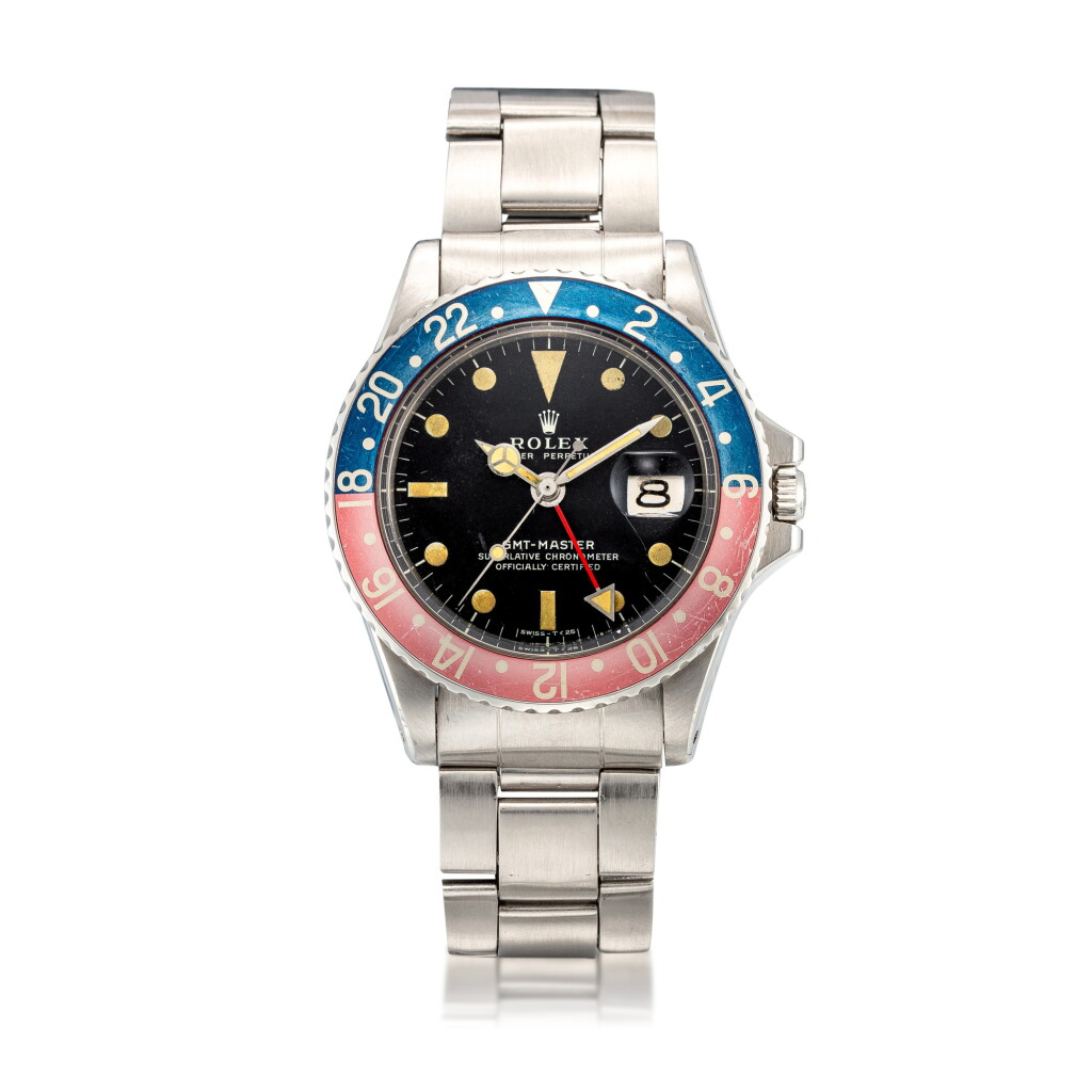 View full screen - View 1 of Lot 8029. Rolex | GMT-Master, Reference 1675, A stainless steel dual time zone wristwatch with date and bracelet, Circa 1974 | 勞力士 | GMT-Master 型號1675 精鋼兩地時間鏈帶腕錶,備日期顯示,約1974年製.