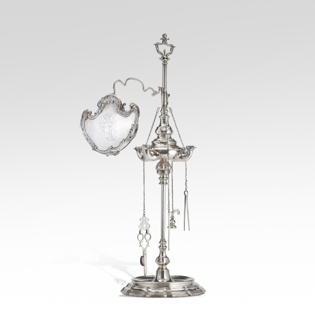 View full screen - View 1 of Lot 35. An Italian armorial silver library lamp, by Giuseppe Bartolotti, Rome, circa 1770.