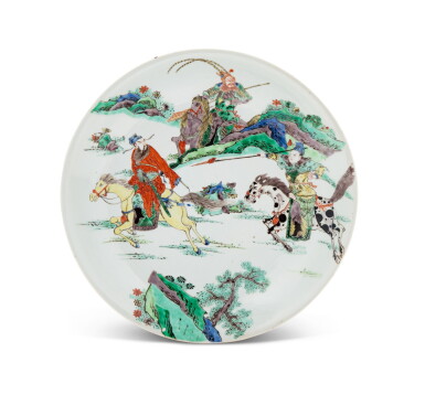 View full screen - View 1 of Lot 151. A famille-verte 'Romance of the Three Kingdoms' dish Qing dynasty, Kangxi period | 清康熙 五彩三國演義人物故事圖大盤.