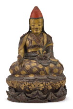 A PAPIER MÂCHÉ FIGURE OF A NYINGMA LAMA, TIBET, 17TH CENTURY | 十七世紀 藏傳紙雕彩繪寧瑪喇嘛坐像