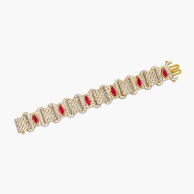 View full screen - View 1 of Lot 1411. Ruby and Diamond Bracelet | 紅寶石 配 鑽石 手鏈.