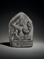 A Black Stone Stele Depicting Manjushri, Nepal, 17th Century