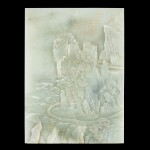An inscribed white jade 'Riguan Peak' table screen Qing dynasty, Qianlong period | 清乾隆 白玉「御題日觀峰」及「御題白雲洞」插屏