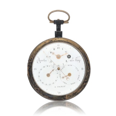 View full screen - View 1 of Lot 139. A silver calendar verge watch with centre seconds and stop slide Circa 1800.