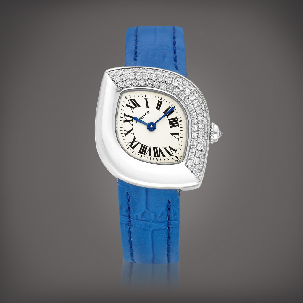 View full screen - View 1 of Lot 8789. Navette, Reference 2359 | A white gold and diamond-set wristwatch, Circa 1997 | 卡地亞 | Navette 型號2359 | 白金鑲鑽石腕錶,約1997年製.