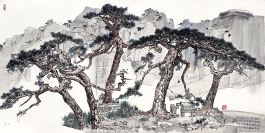 View full screen - View 1 of Lot 3030. 吳冠中 泰山五大夫松寫生 | Wu Guanzhong, A Sketch of Five Pines of Mount Tai.