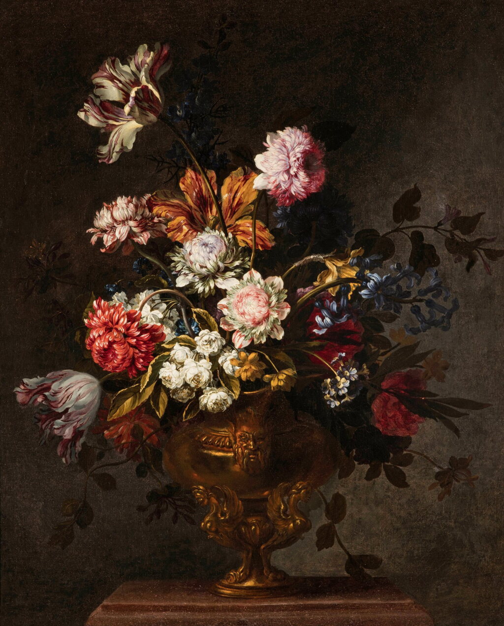 View full screen - View 1 of Lot 122. Still Life of Flowers in a Vase on a ledge | Nature morte aux fleurs dans un vase.