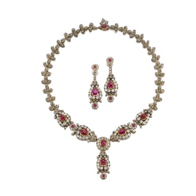 View full screen - View 1 of Lot 296. Ruby and diamond demi-parure, late 19th century.
