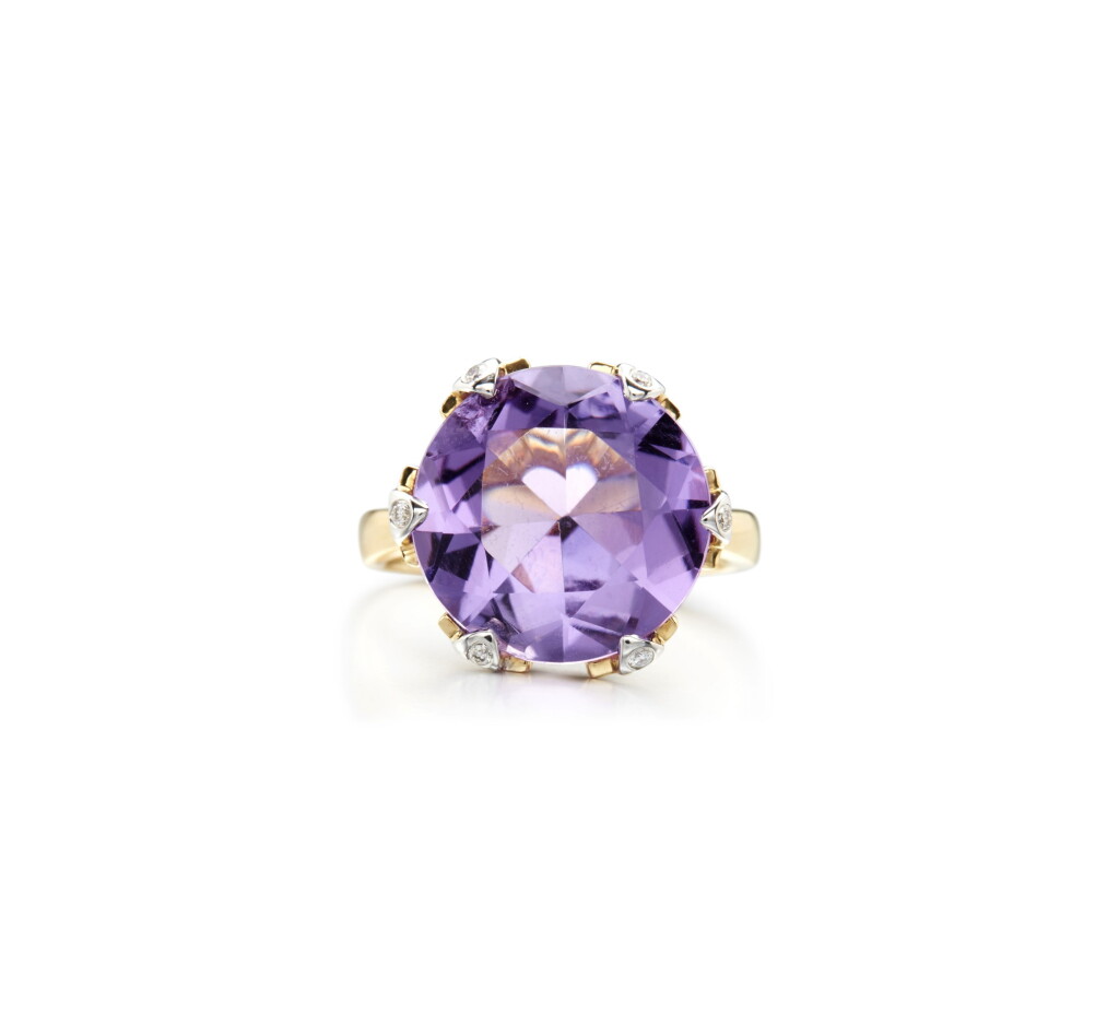 View full screen - View 1 of Lot 6. AMETHYST AND DIAMOND RING.
