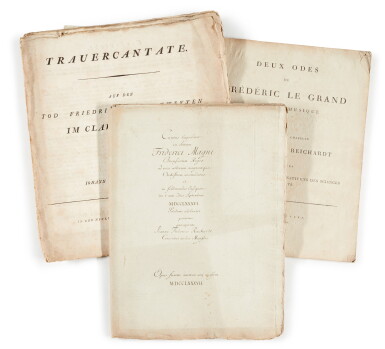 View full screen - View 1 of Lot 51. J. F. Reichardt. First editions of the score and vocal score of the cantata on the death of Friedrich II, 1787 and 1800.