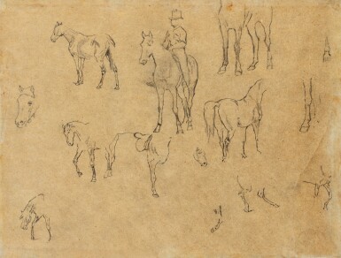 View full screen - View 1 of Lot 152. EDGAR DEGAS | ETUDE DE CHEVAUX ET CAVALIER.