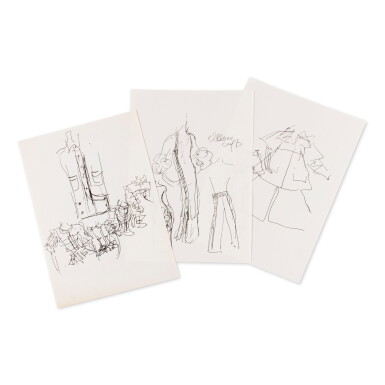 View full screen - View 1 of Lot 112. Three original sketches for fashion.