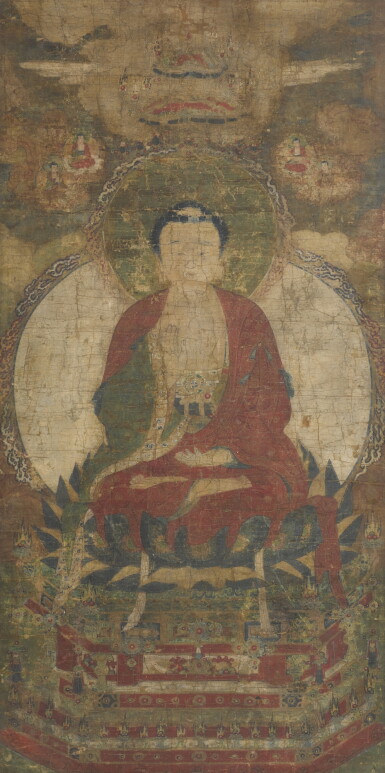 View full screen - View 1 of Lot 126. Anonymous, Shakyamuni Buddha, Ink and colour on paper, framed .
