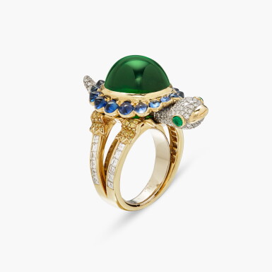 View full screen - View 1 of Lot 271. Tourmaline, Sapphire, Colored Diamond and Diamond Ring .
