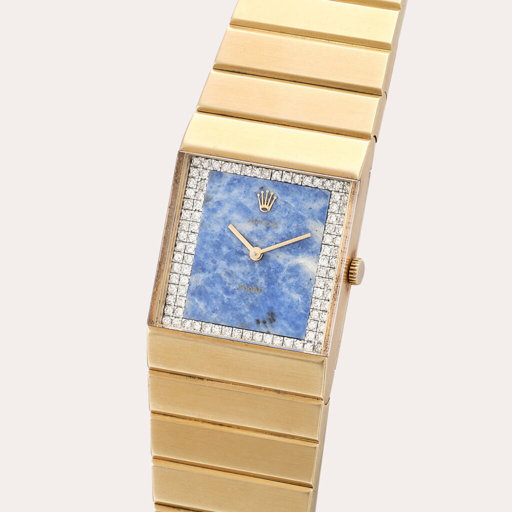 View full screen - View 1 of Lot 63. Midas, Reference 4316 | A yellow gold and diamond-set wristwatch with bracelet and sodalite dial | Circa 1976.