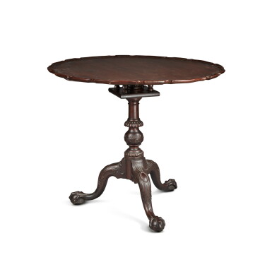 View full screen - View 1 of Lot 1525. Very Fine and Rare Chippendale Carved Mahogany Pie Crust Tilt-Top Tea Table, carving attributed to the Garvan Carver, Philadelphia, Pennsylvania, circa 1765.