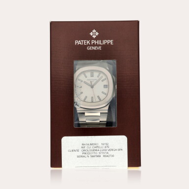 View full screen - View 1 of Lot 376. Nautilus, Reference 5711/1A-011 | A stainless steel service sealed wristwatch with date and bracelet | Circa 2015.
