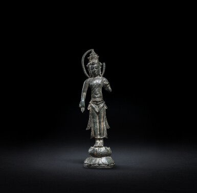 View full screen - View 1 of Lot 10. A bronze figure of Maitreya, Java, circa 9th century.