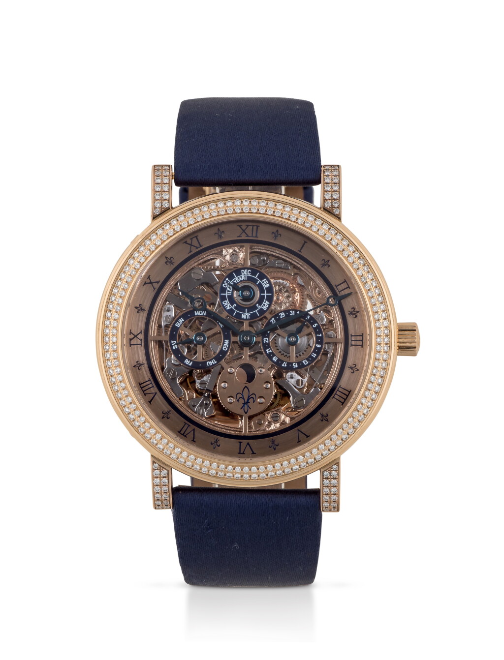 View full screen - View 1 of Lot 15. ALEXIS GARIN | UNIQUE PINK GOLD AND DIAMOND-SET PERPETUAL CALENDAR WRISTWATCH WITH LEAP-YEAR INDICATION AND MOON PHASES CIRCA 2016.