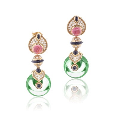 View full screen - View 1 of Lot 993. Pair of gem set, diamond and glass ear clips, 'Pneu'.
