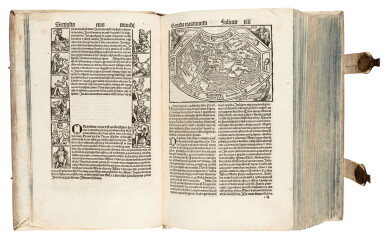 View full screen - View 1 of Lot 229. Schedel, Liber Chronicarum, Augsburg, 1497, later stamped pigskin.