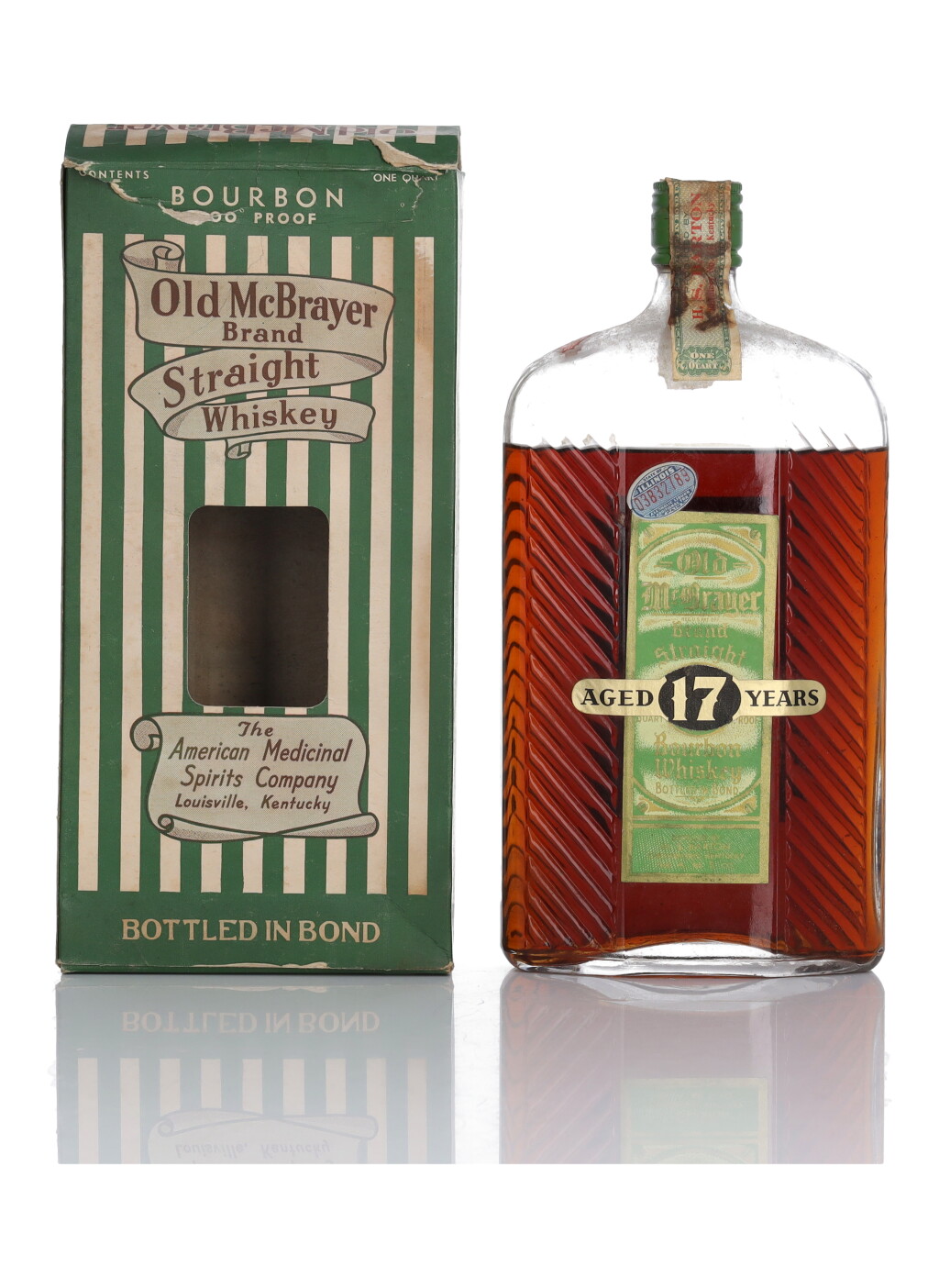 View full screen - View 1 of Lot 236. Old McBrayer 17 Year Old 100 Proof 1917 (1 Bottle Quart).
