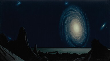 View full screen - View 1 of Lot 50. BONESTELL, CHESLEY | "OUR GALAXY, THE MILKY WAY," ORIGINAL ARTWORK FOR THE COVER OF FANTASY AND SCIENCE FICTION, OCTOBER 1970 .