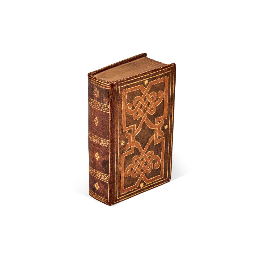 View full screen - View 1 of Lot 1170. Ostericher, De puerorum morbis; Gabuccini, De lumbricis alvum occupantibus, Lyon, 1549, Parisian morocco interlaced binding for Marcus Fugger.