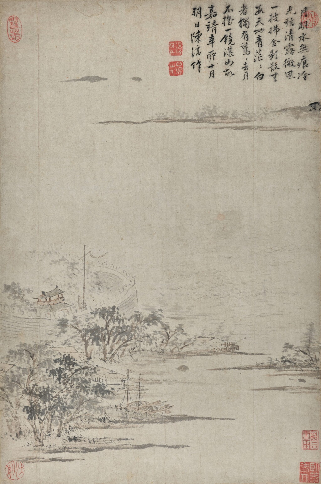 View full screen - View 1 of Lot 2539. Chen Chun 陳淳 | Autumn Moon in Dongting Lake 洞庭秋月詩意圖.