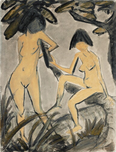 View full screen - View 1 of Lot 48. OTTO MÜLLER | ZWEI WEIBLICHE AKTE AM BAUM (TWO NUDES AT A TREE).