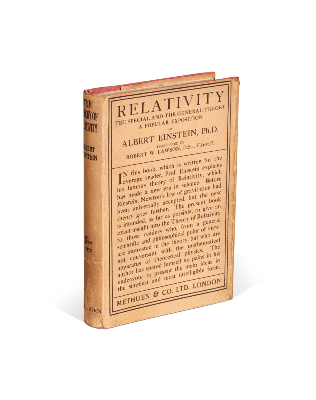 View full screen - View 1 of Lot 188. Albert Einstein | Relativity: the special and general theory, 1920.