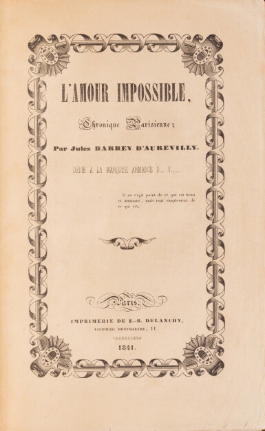 View full screen - View 1 of Lot 56. L’Amour impossible. Paris, 1841. Le premier roman de l'auteur. Édition originale. Reliure de Carayon..