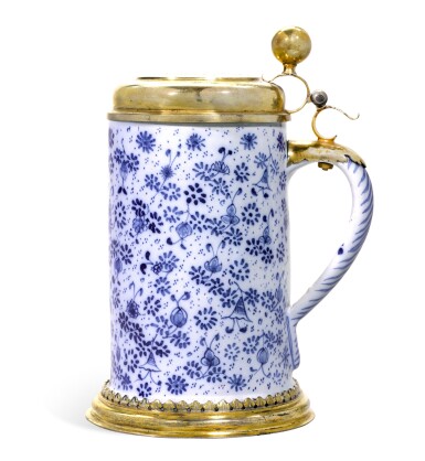 View full screen - View 1 of Lot 217. A German fayence silver-gilt mounted tankard, Circa 1700, Nuremberg or Ansbach.