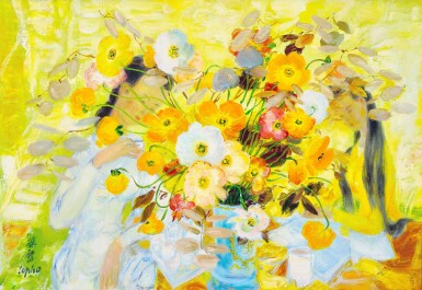 View full screen - View 1 of Lot 1077. Le Pho 黎譜 | Ladies with flowers 仕女與鮮花.