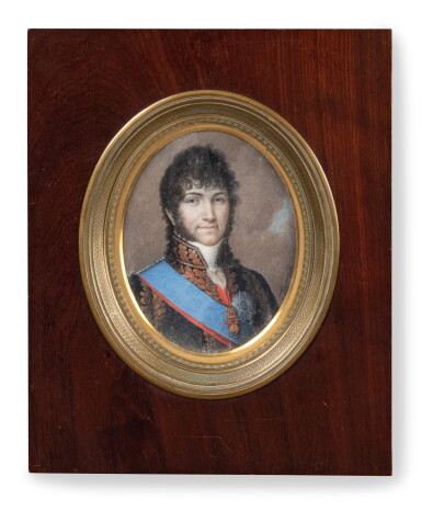 View full screen - View 1 of Lot 84. An Italian oval miniature on ivory representing Joachim Murat, King of Naples, Antonio Zuccarelli, Naples, circa 1810 | Miniature ovale sur ivoire représentant Joachim Murat, Roi de Naples, par Antonio Zuccarelli, Naples, vers 1810.