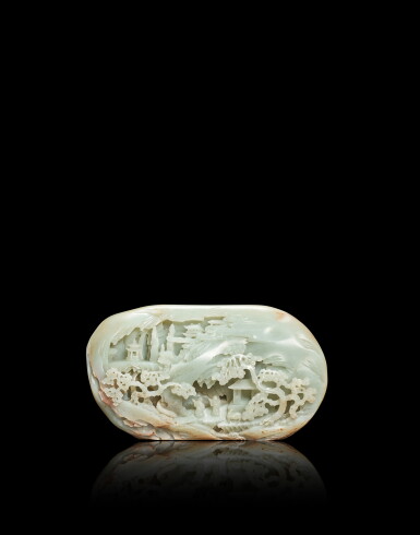 View full screen - View 1 of Lot 3882. A white and russet jade boulder, Qing dynasty, Qianlong period | 清乾隆 白玉壽祿雙全圖山子.