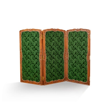 View full screen - View 1 of Lot 627. A Louis XV walnut three-panel screen, circa 1750.