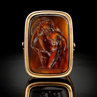 View full screen - View 1 of Lot 293. Intaglio of Menelaus carrying Patroclus.