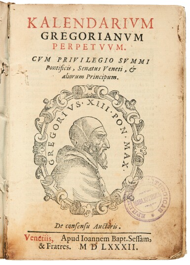 View full screen - View 1 of Lot 179. Kalendarium gregorianum perpetuum, Venice, 1582, later vellum.